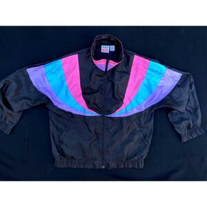 Vintage 80s 90s Windbreaker TrackJacket Rock Creek Womens Black Pink Blue Purple